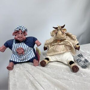 Russ mama Pig w/baby Heaven Lee cow shelf sitting set of two The Country Folks